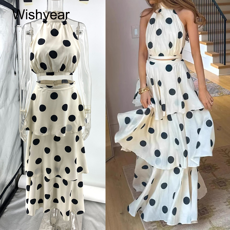 Shift Dress Sleeveless - Wishyear Polka Dot Printed 2-Piece Set