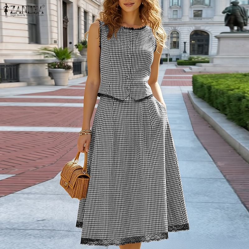 Shift Dress Sleeveless - Elegant Women 2 Pieces Sets ZANZEA
