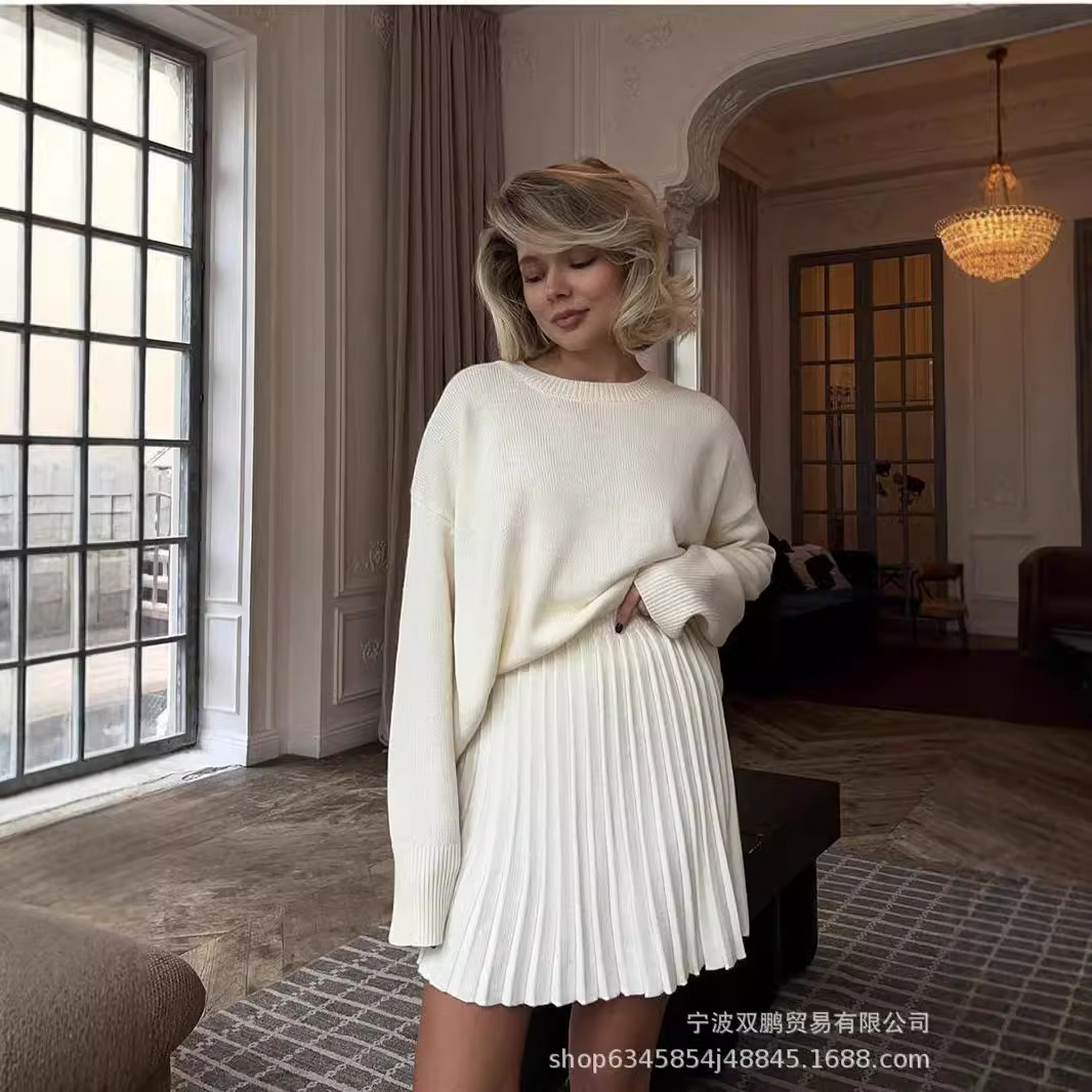 Pencil Skirt Midi - Autumn Solid Color O-neck Sweater Dress