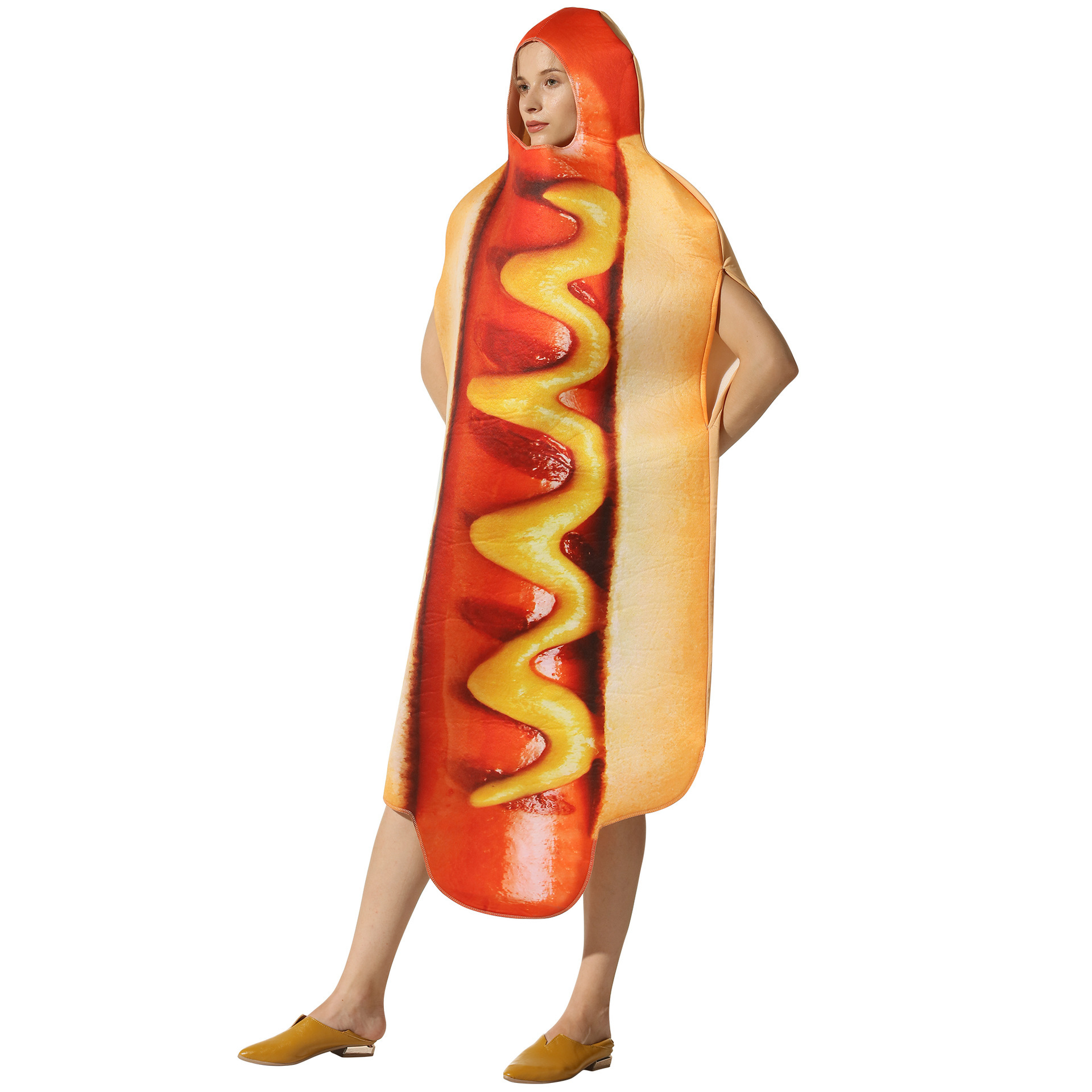 Shift Dress Sleeveless - Funny 3D Print Hot Dog Hooded