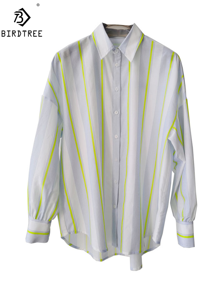 Silk Blouse Button - BirdTree,16MM 27.7% Real Silk Elegant Shirt,