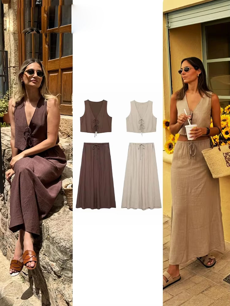 Pencil Skirt Midi - 2024 Summer Women Skirts Set Sleeveless