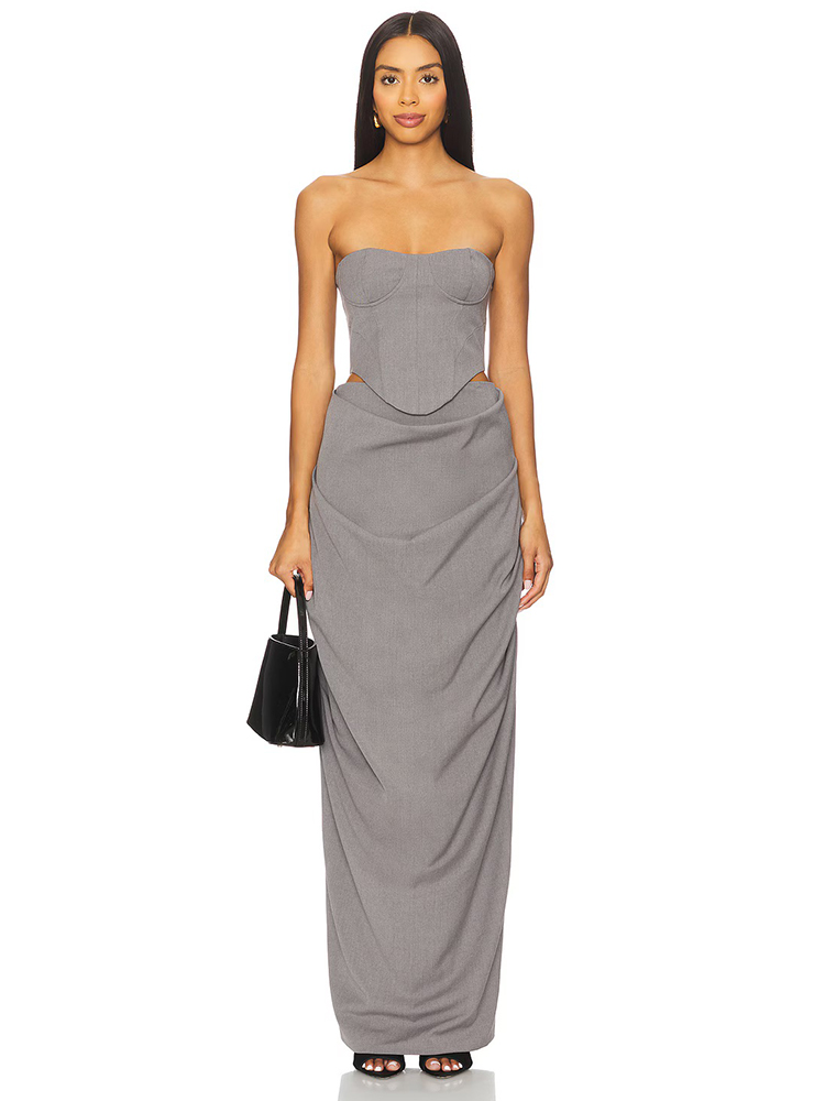 Shift Dress Sleeveless - Grey Off Shoulder Corset Ruched Dress
