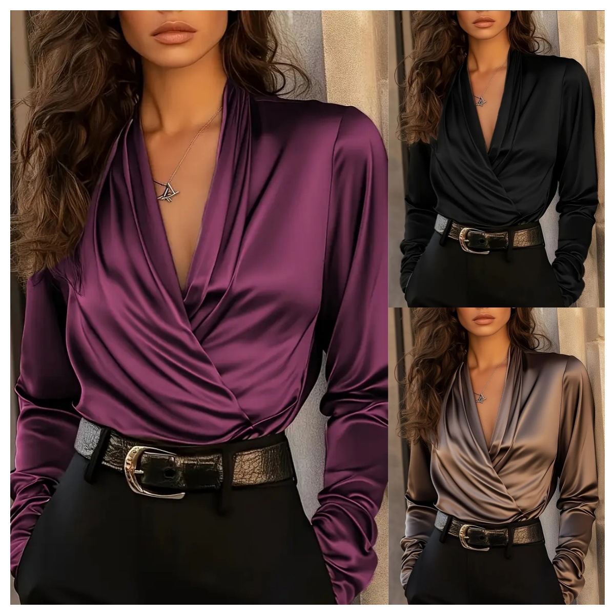 Women's Satin Wrap V Neck Long - Women'S Formal Evening Wear Tops 评论和价格