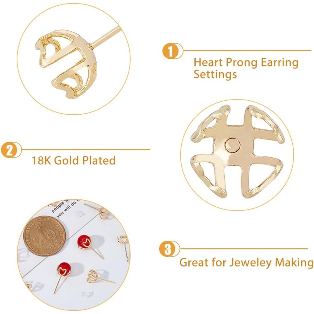 30Pcs Earring Mounting 4-Heart - Pearl Earring Stud 评论和价格
