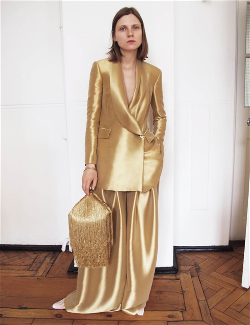 Gold Silk Satin Women Suits Of - Women'S Formal Wear Tuxedo 评论和价格