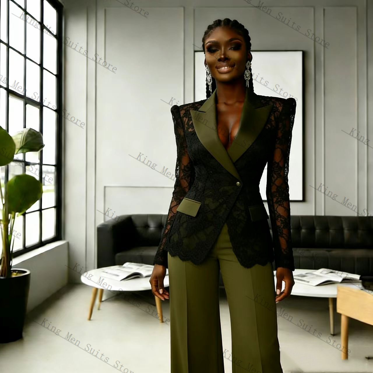 Green Black Lace Women Suit Se - Women'S Formal Wear Tuxedo 评论和价格