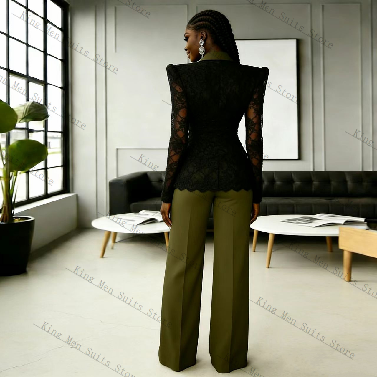 Green Black Lace Women Suit Se - Women'S Formal Wear Tuxedo 评论和价格
