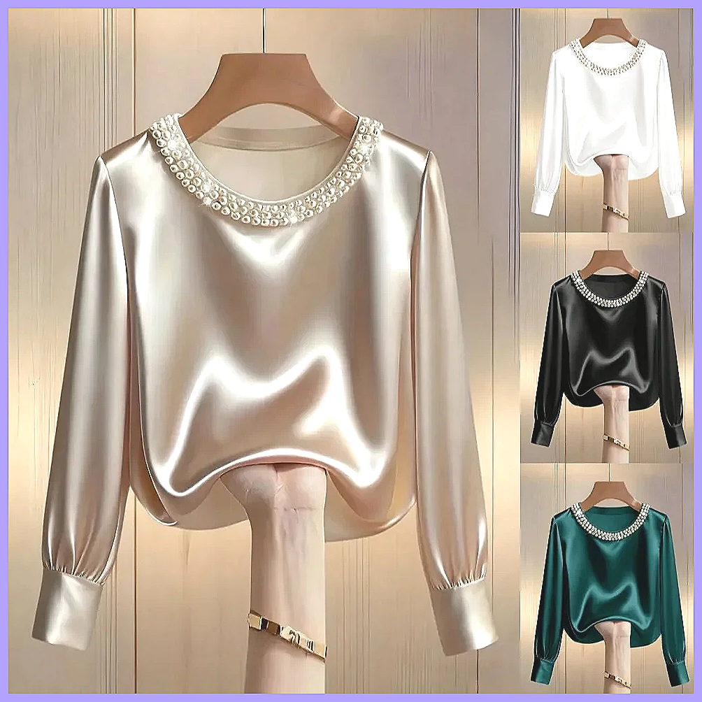 Elegant Beaded Satin Blouse fo - Silk Blouse Button 评论和价格