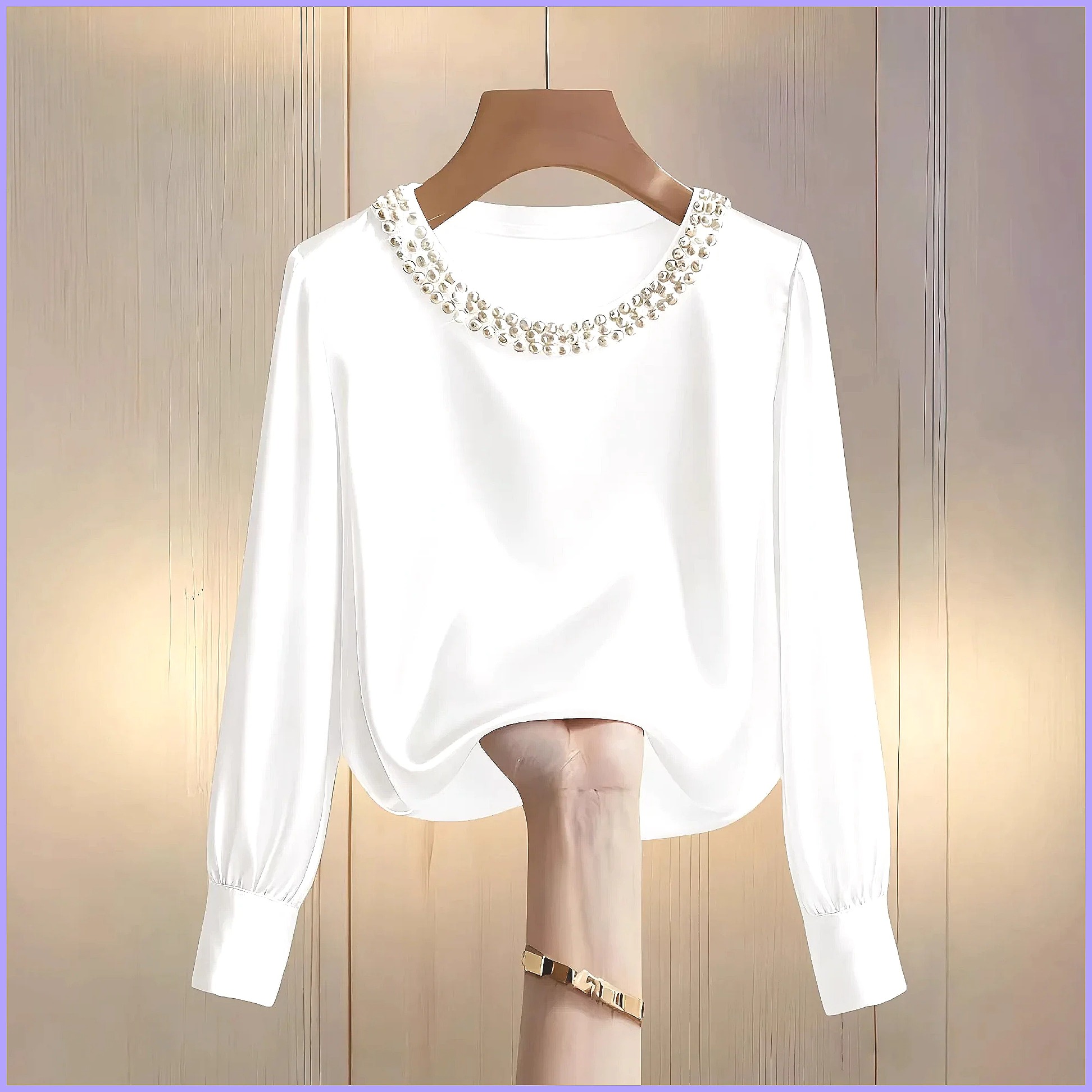Elegant Beaded Satin Blouse fo - Silk Blouse Button 评论和价格