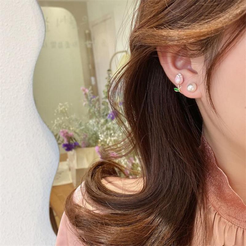 925 Silver Needle Korean Fashi - Pearl Earring Stud 评论和价格