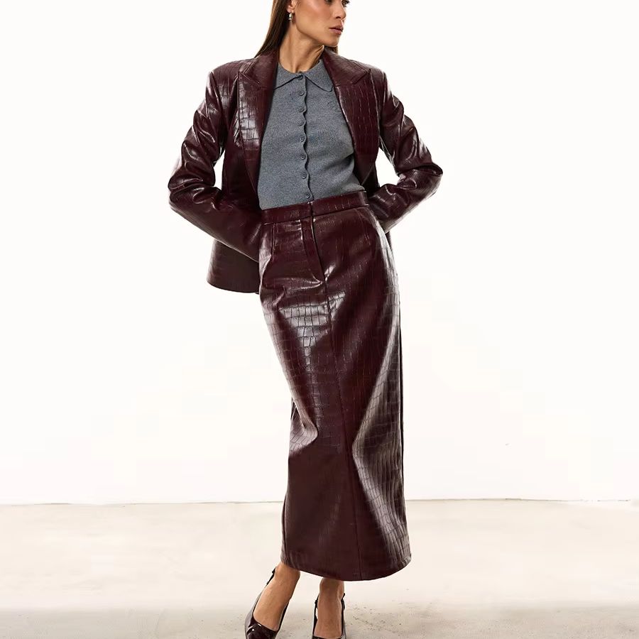IG Women Burgundy Croc Faux Le - Pencil Skirt Midi 评论和价格