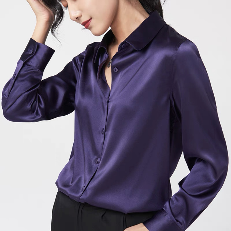 Elegant Satin Long Sleeve Blou - Silk Blouse Button 评论和价格