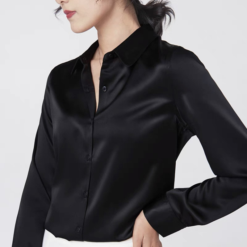 Elegant Satin Long Sleeve Blou - Silk Blouse Button 评论和价格