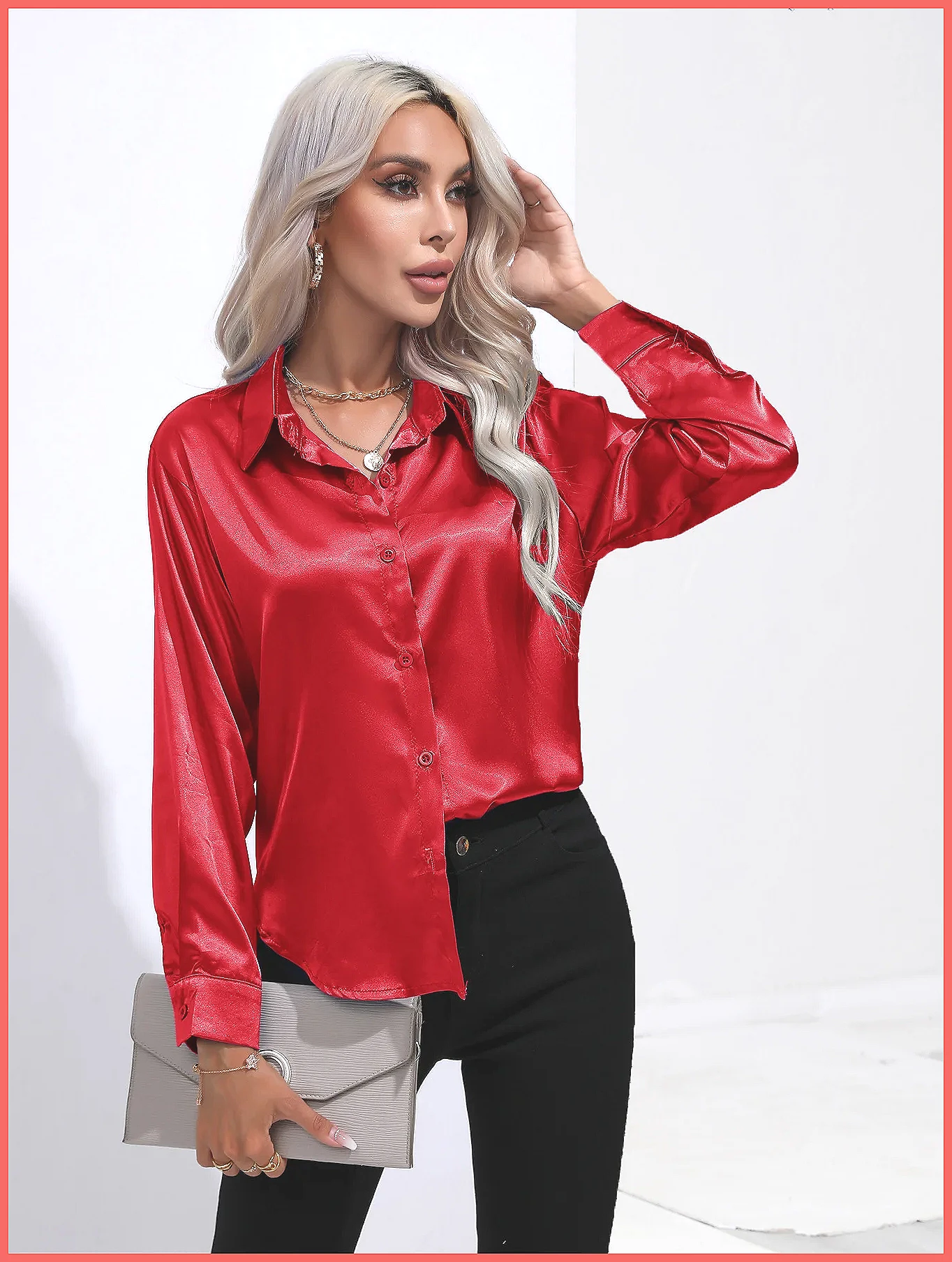 2025 Spring Summer Satin Shirt - Silk Blouse Button 评论和价格