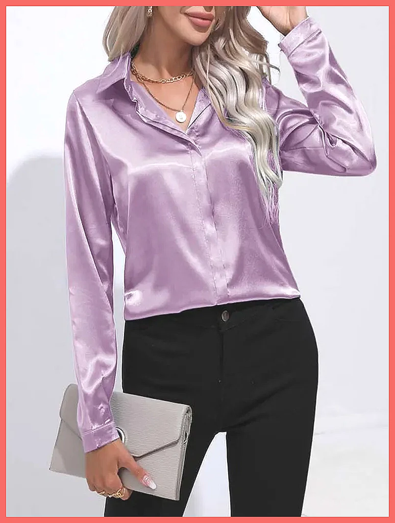 2025 Spring Summer Satin Shirt - Silk Blouse Button 评论和价格