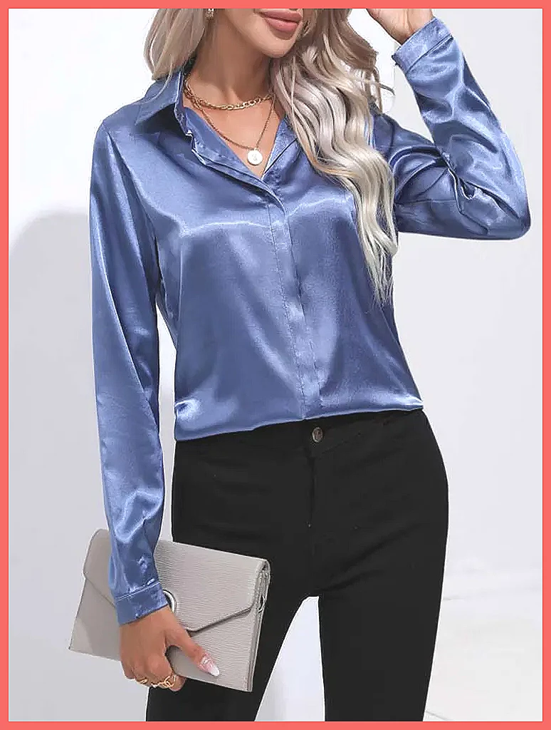 2025 Spring Summer Satin Shirt - Silk Blouse Button 评论和价格