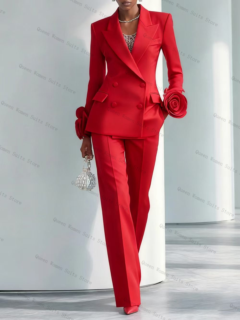 Luxury Red Women Suit Set 2 Pc - Women'S Formal Wear Tuxedo 评论和价格