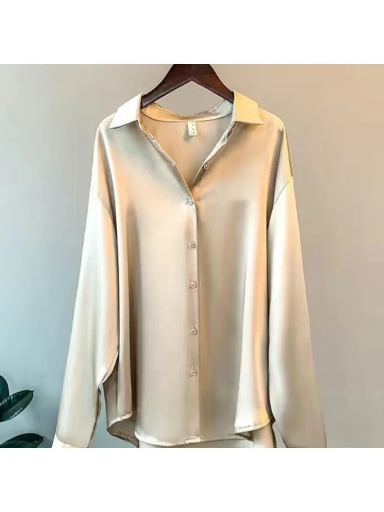 Plus Size Casual Women Silk Sh - Silk Blouse Button 评论和价格
