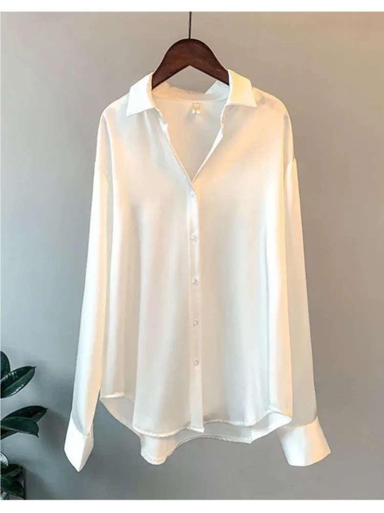 Plus Size Casual Women Silk Sh - Silk Blouse Button 评论和价格