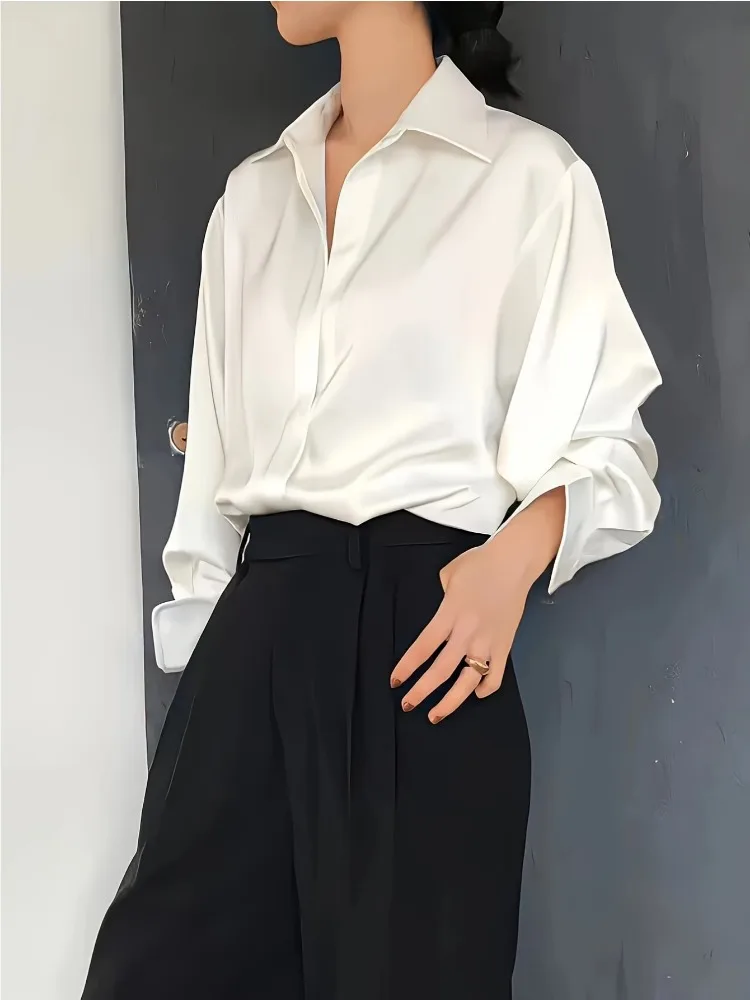 Plus Size Casual Women Silk Sh - Silk Blouse Button 评论和价格