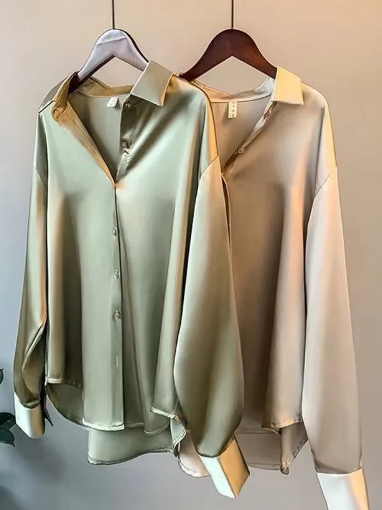 2026 Elegant Satin Loose Women - Silk Blouse Button 评论和价格