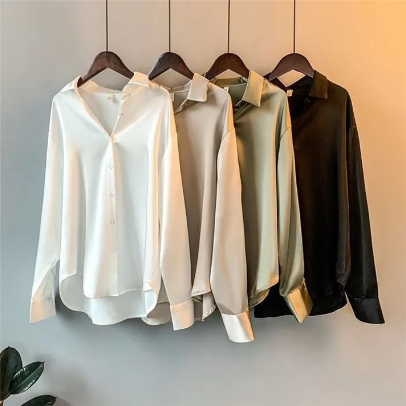 2026 Elegant Satin Loose Women - Silk Blouse Button 评论和价格