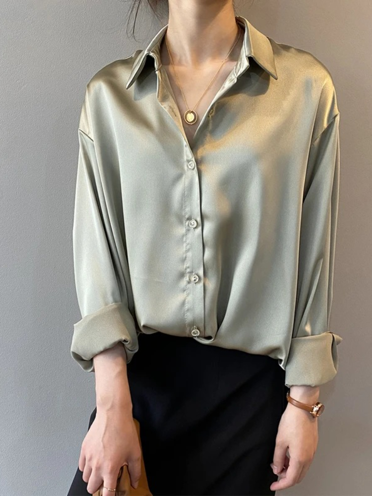 2026 Elegant Satin Loose Women - Silk Blouse Button 评论和价格