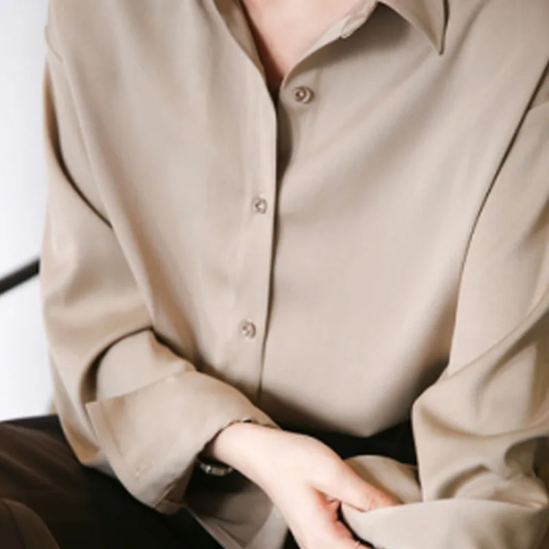 2026 Elegant Satin Loose Women - Silk Blouse Button 评论和价格