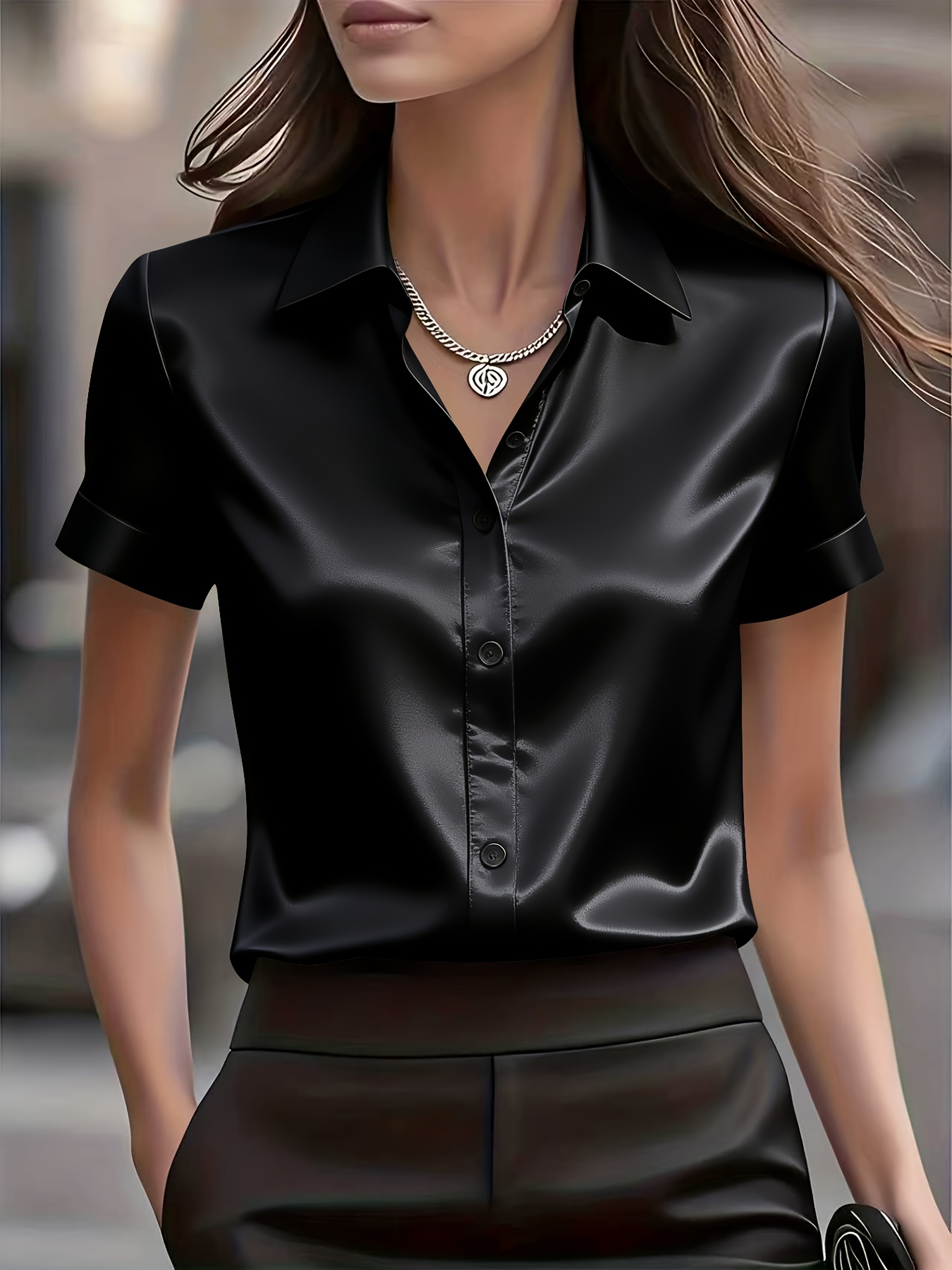 Elegant Slim Fit Silk Blend Co - Silk Blouse Button 评论和价格