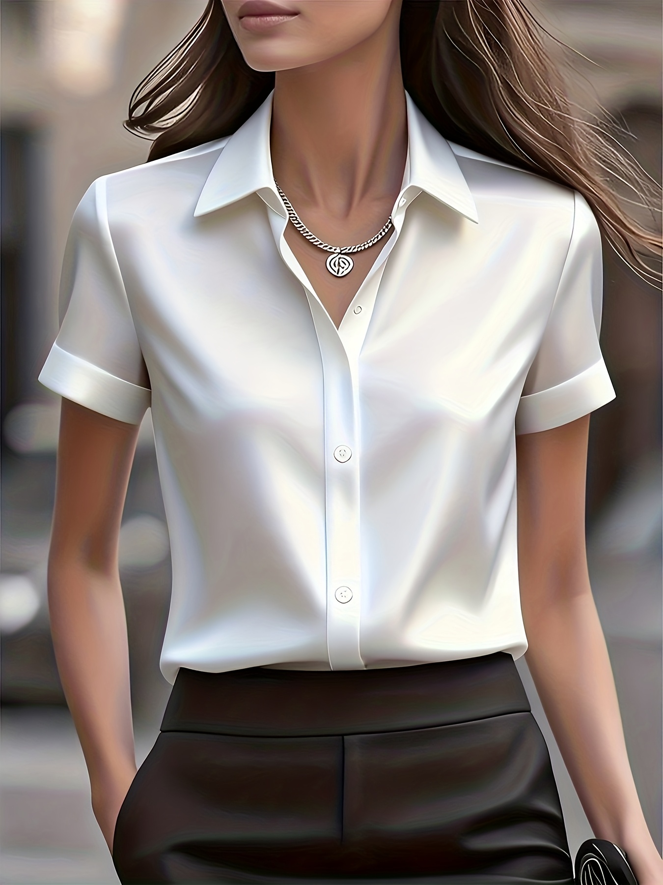 Elegant Slim Fit Silk Blend Co - Silk Blouse Button 评论和价格