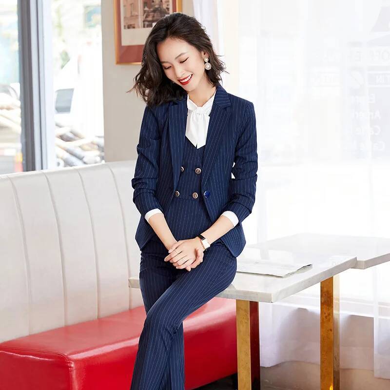 Fashion Striped Formal Busines - Women'S Formal Wear Pantsuits 评论和价格