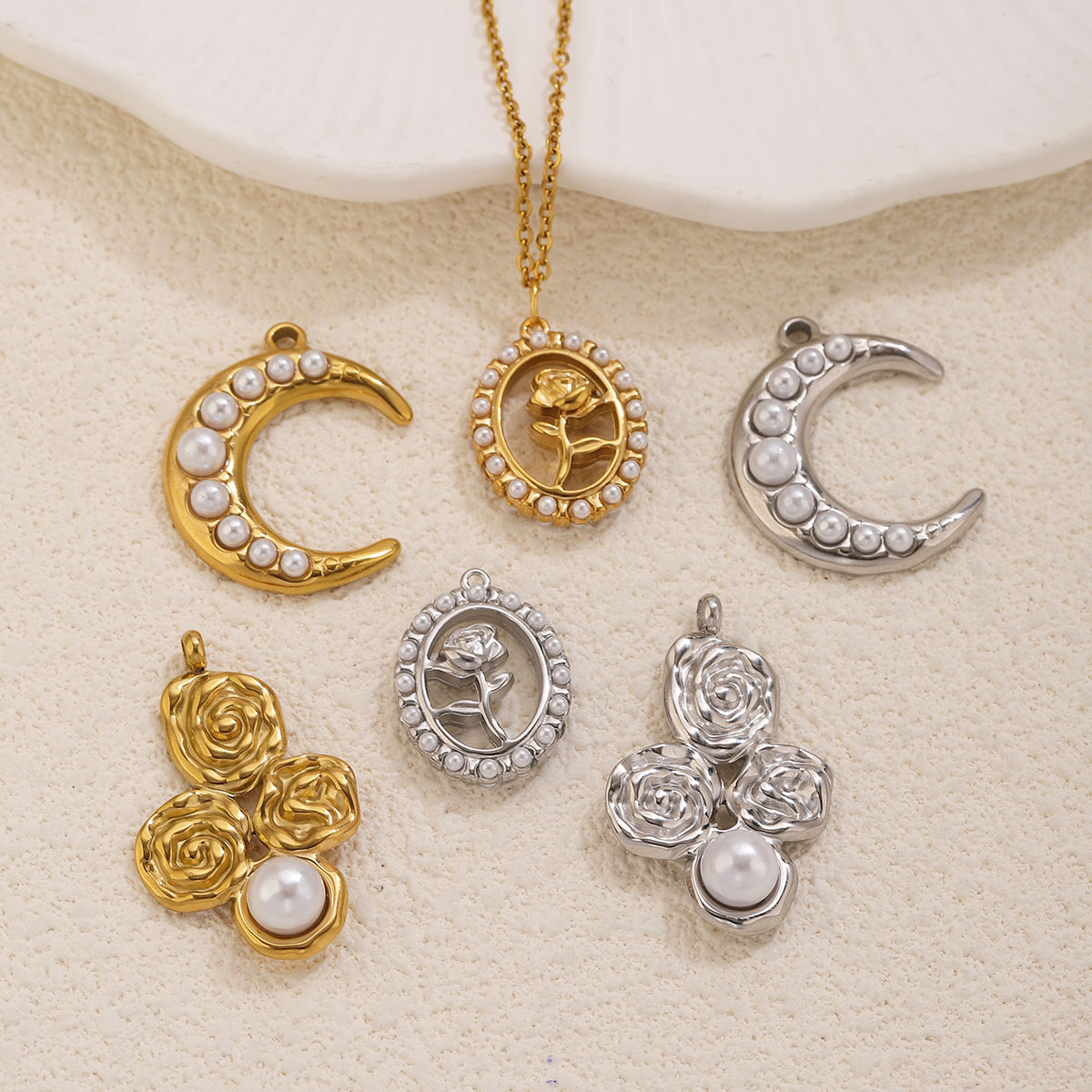 5Pcs Stainless Steel 18K Gold  - Pearl Earring Stud 评论和价格
