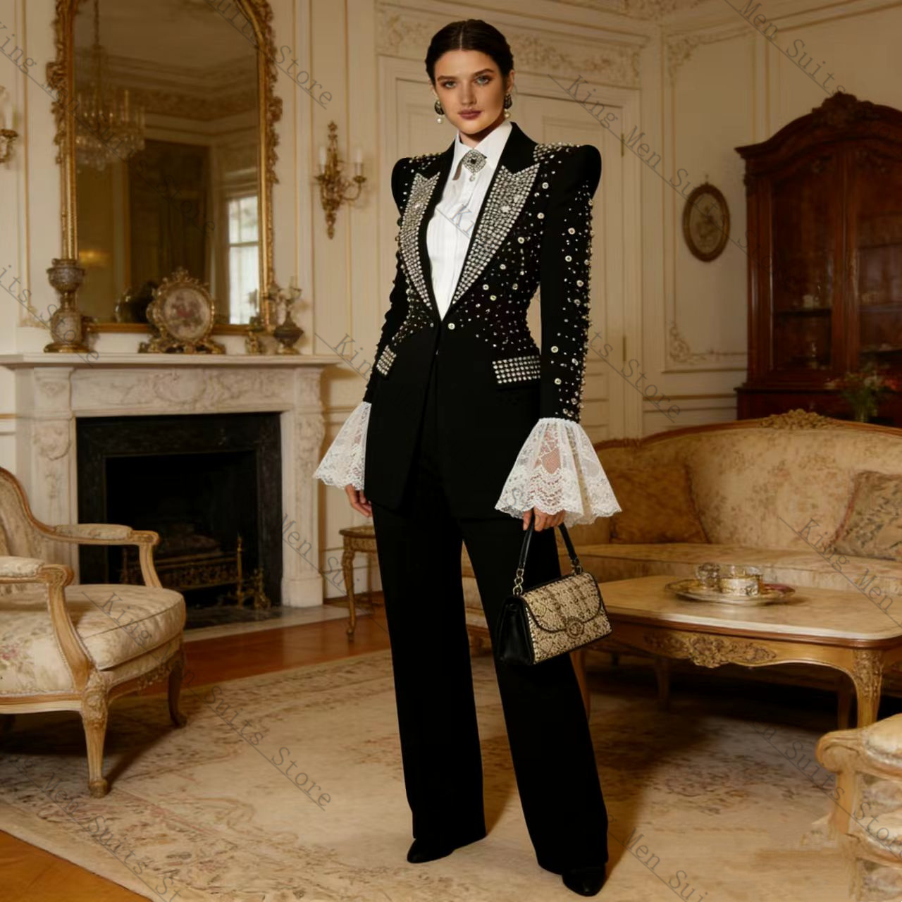 Crystals Black Women Suit Set  - Women'S Formal Wear Tuxedo 评论和价格