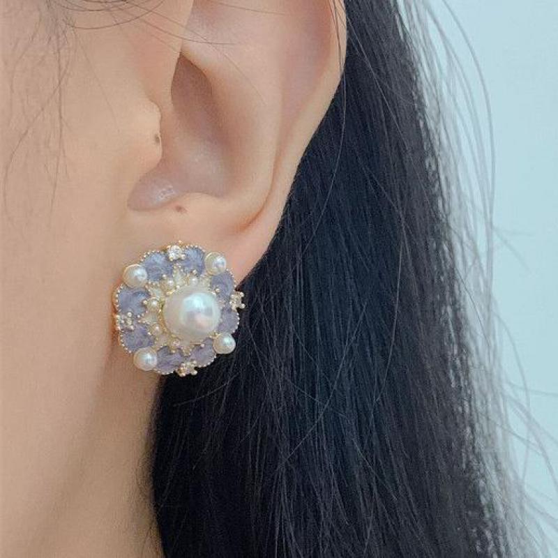 925 Silver Needle Vintage Purp - Pearl Earring Stud 评论和价格