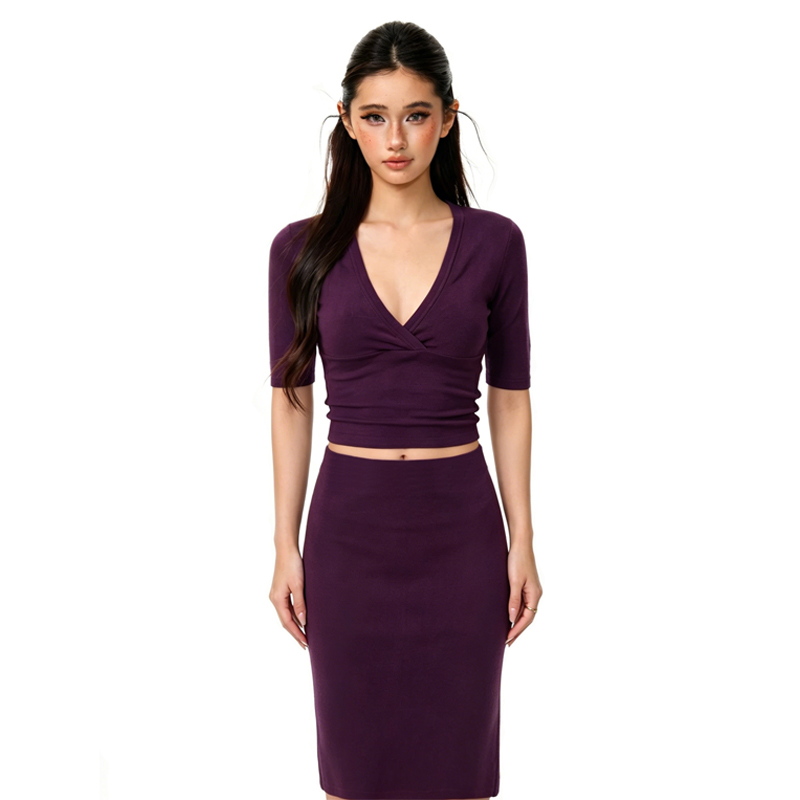 Women French V-Neck Half Sleev - Pencil Skirt Midi 评论和价格
