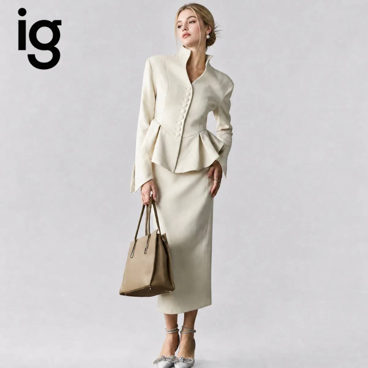 IG26 Women's Stand Collar Pepl - Pencil Skirt Midi 评论和价格