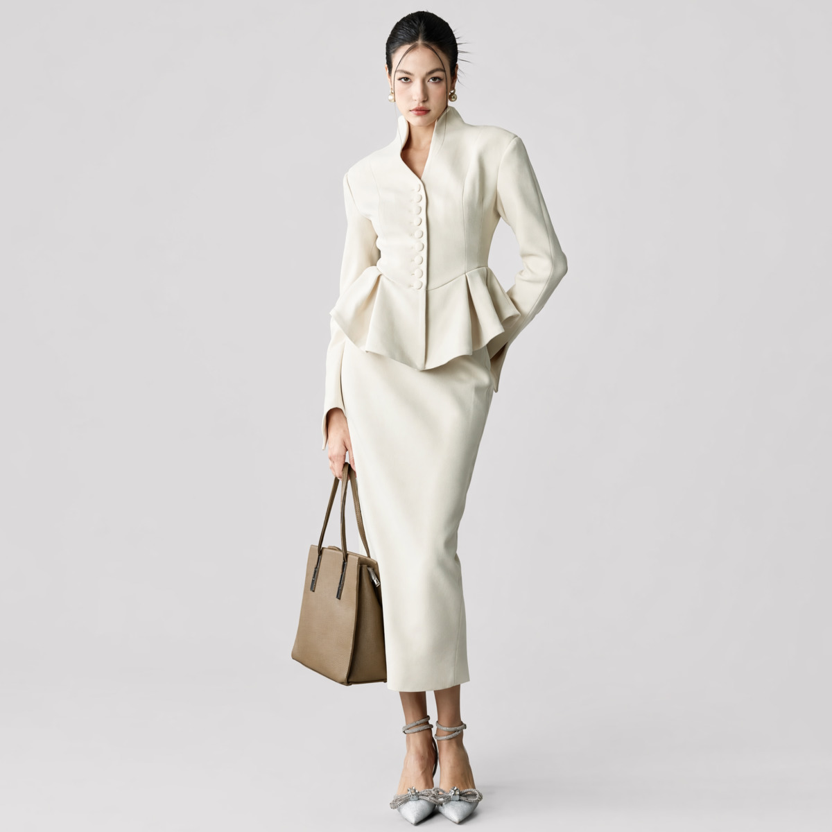 IG26 Women's Stand Collar Pepl - Pencil Skirt Midi 评论和价格