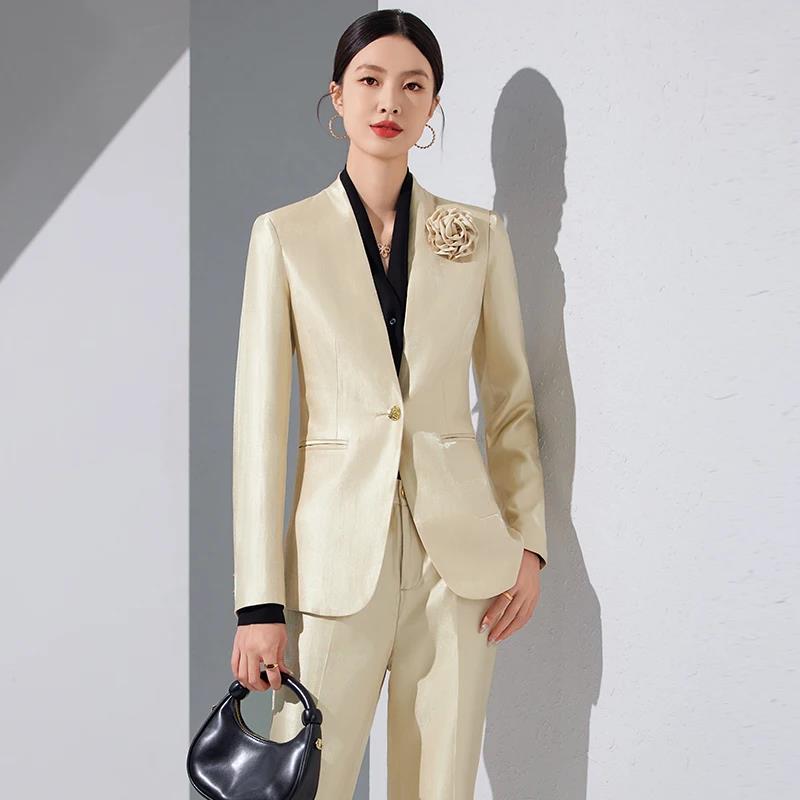 Women Blazer Pants Sets Gold A - Women'S Formal Wear Pantsuits 评论和价格