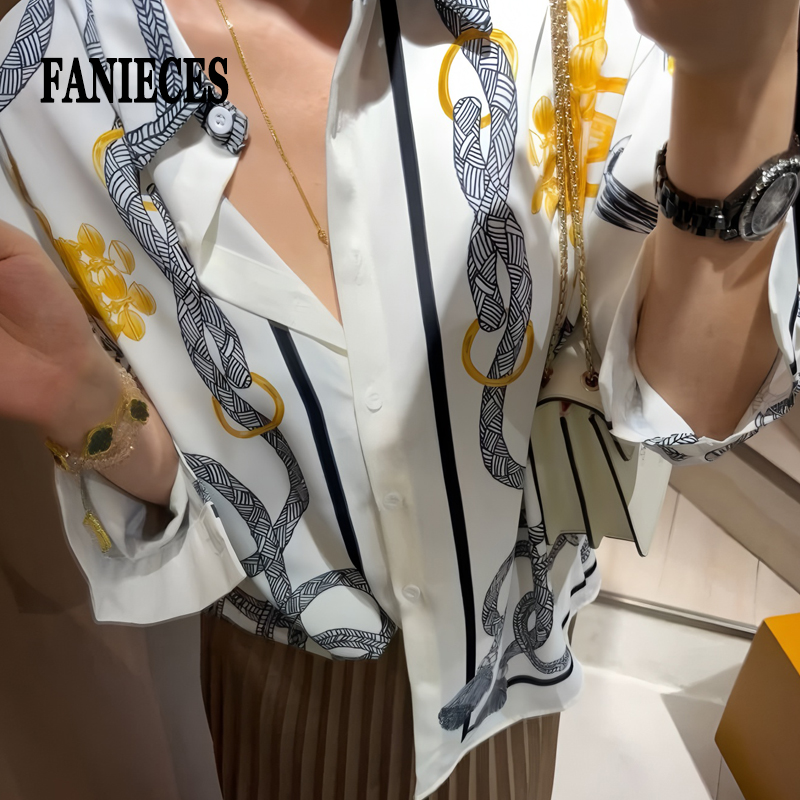 S-4XL Women Satin Shirt Summer - Silk Blouse Button 评论和价格