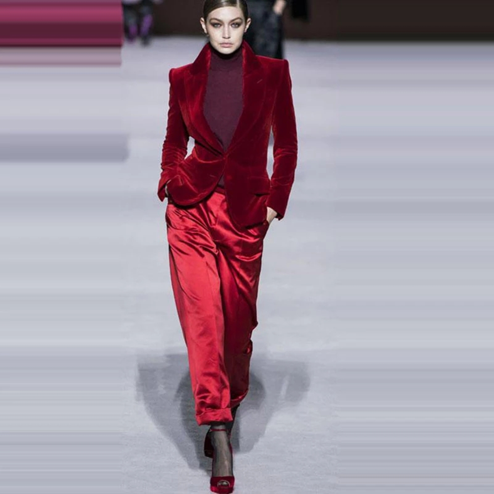Women Pant Suits Wine Red Velv - Women'S Formal Wear Tuxedo 评论和价格