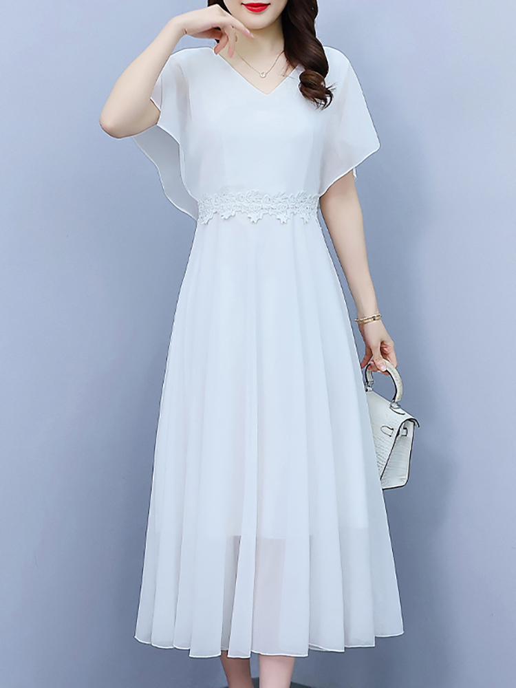 Summer White Chiffon Elegant P - Formal Wear Gowns For Women 评论和价格