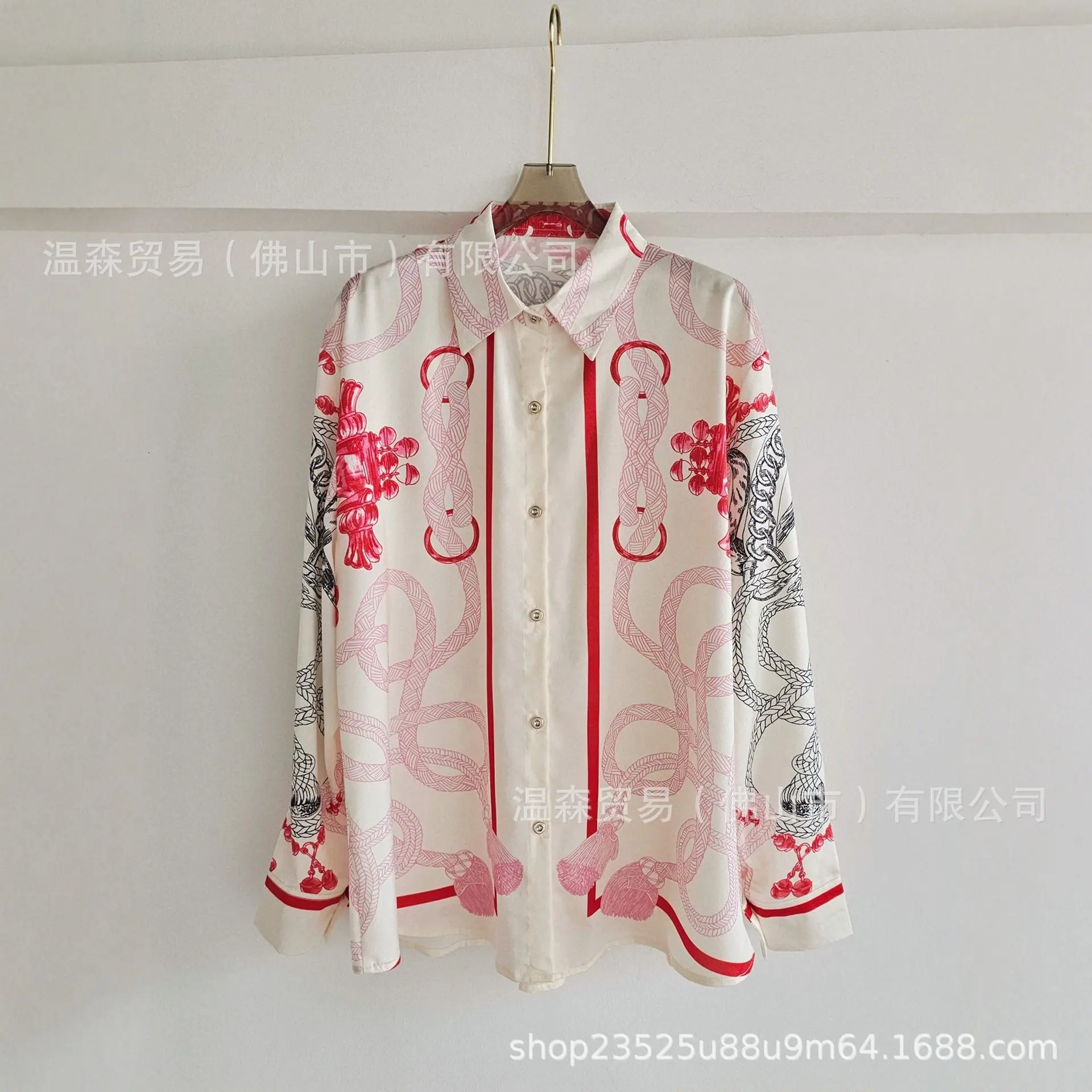 Baroque French Designer Printe - Silk Blouse Button 评论和价格