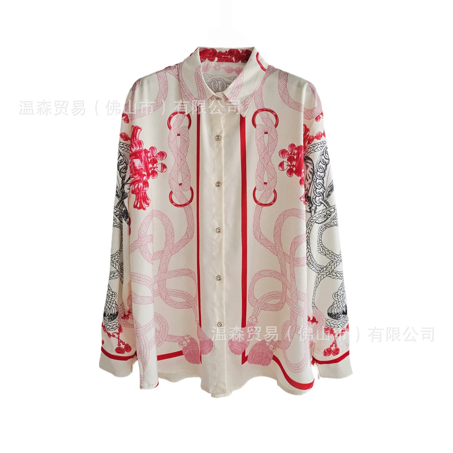Baroque French Designer Printe - Silk Blouse Button 评论和价格