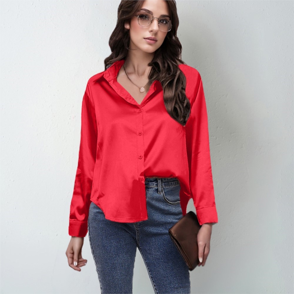 Spring Satin Shirt Women Loose - Silk Blouse Button 评论和价格
