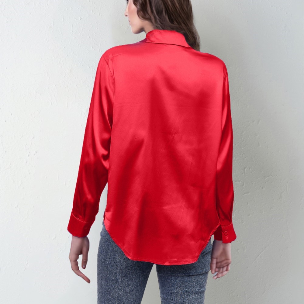 Spring Satin Shirt Women Loose - Silk Blouse Button 评论和价格