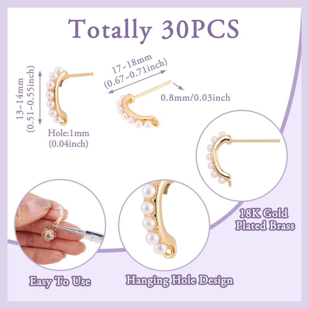 30pcs Brass Stud Earring Findi - Pearl Earring Stud 评论和价格