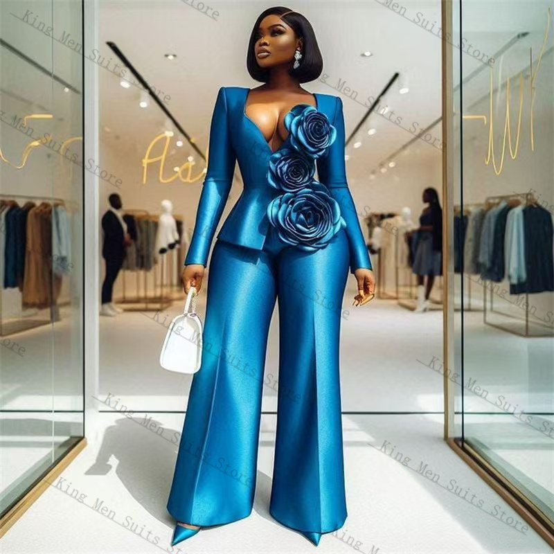 Blue Satin Women Suit Set 2 Pc - Women'S Formal Wear Tuxedo 评论和价格