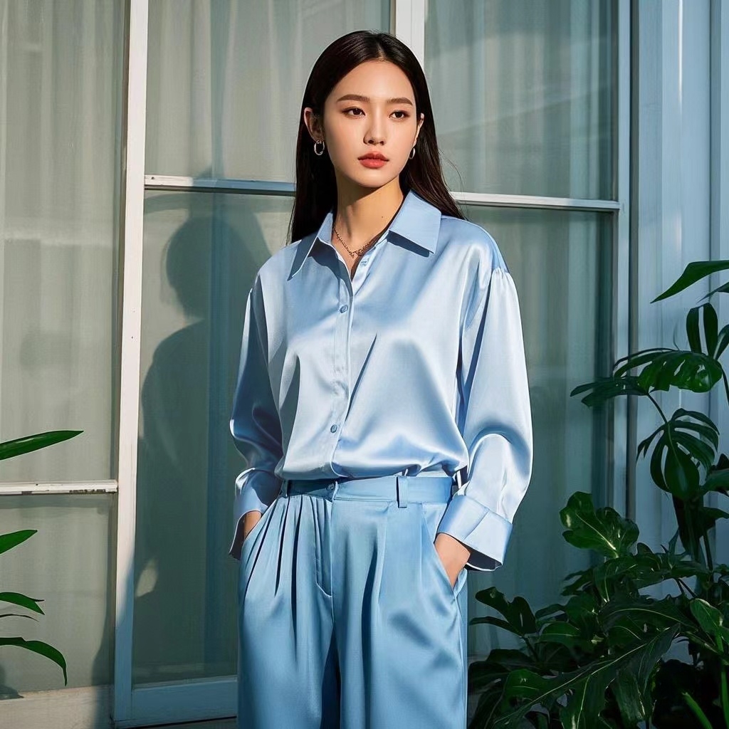 Korean Office Lady Trend Casua - Silk Blouse Button 评论和价格